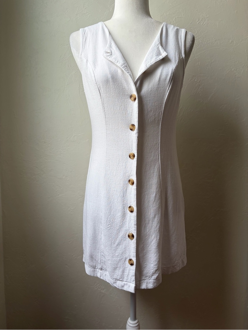 Monteau Los Angeles White Linen Blend Button Front Mini Dress Small - Picture 3 of 9